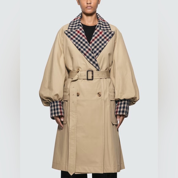 JW ANDERSON Jackets & Blazers - JW ANDERSON Beige Trench Coat with Plaid Accents